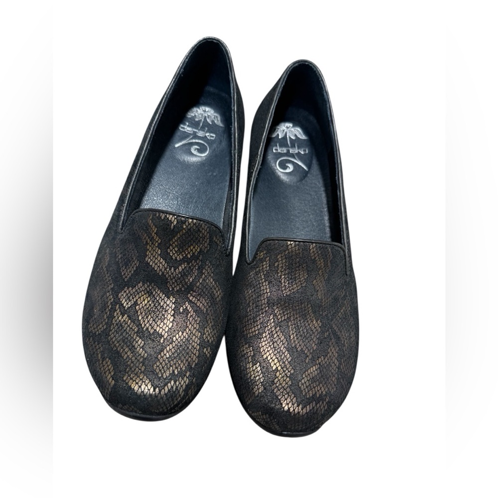 Dansko Olivia Leather Loafers Womens EU 41 / US 10.5-11 Black Gold Snake Comfort